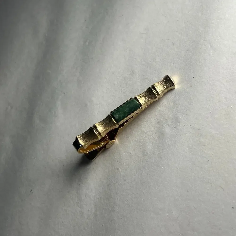 Tie Tacks Jade Yellow Gold plated tie tacks and lapel pin